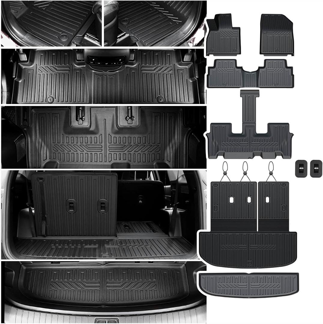 Floor Mats Cargo Mat Set for 2020-2024 2025 Hyundai Palisade 7/8 Seat, All Weather TPE Cargo Liner Backrest Mats Trunk Lower Car Mat Accessories for Palisade(Floor Mats Set)