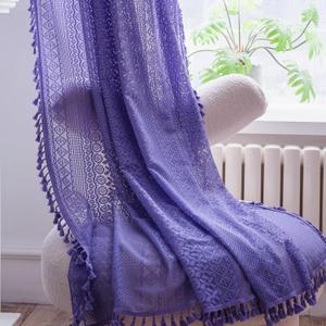 Deeprove Purple Boho Curtain 84 Inches Long for Bedroom Living Room Kitchen, Bohemian Sheer Lace Crochet Curtain Knitting Handmade Tassels, Window Treatment Vintage Decor W59 x L84, 1 Panel