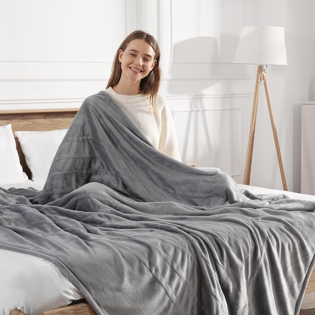 Electric Blanket Heated Blanket Full Size with 5 Heat Levels & 10 Hrs Timer, Premium Cozy Double Flannel Heating Blanket, Fast Heating & Overheating Protection, Grandma Birthday Gifts(Subtle Grey) (72" x 84" Full, Gray)