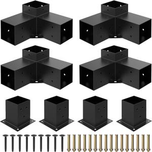Heavy Alloy Steel Pergola Kit with 3-Way Brackets for 6"x 6" Lumber - DIY Pergola Brackets Suitable for Gardens and Metal Gazebos - Includes Screws