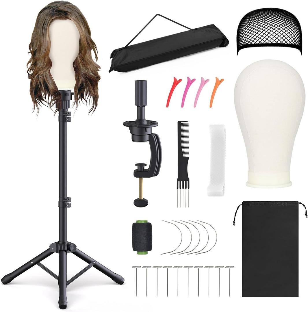 Relx Reinforced Wig Stand with Mannequin Head  Adjustable Wig Head Stand with Head for Wigs  Manikin Head Set for Cosmetology, black