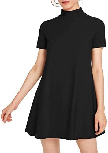 Milumia Women's Mock Neck T Shirt Dress Casual Short Sleeve Loose A Line Swing Mini Dress, Large