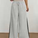 ZAFUL Wide Leg Sweatpants for Women Side Striped Patchwork High Waisted Drawstring Active Joggers Pants with Pockets (Gray, L)