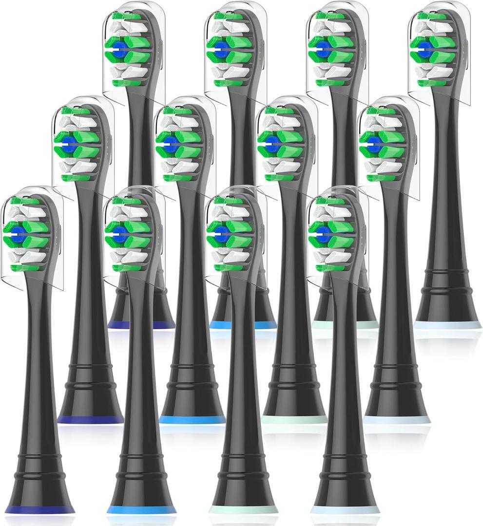 Replacement Toothbrush Heads Compatible with AquaSonic Black Series Vibe Series Duo Pro Elite Series Electric Toothbrush, 12 Count, Black