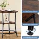 DUMOS Side Round Table for Living Room, 2-Tier Accent End Table with Storage Shelf,Sturdy Metal Frame Nightstand for Small Space, Round Bedside,Rustic Brown and Ink Black, 21.7"D x 21.7"W x 21.7"H