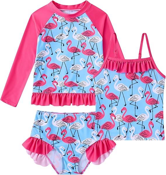 BFUSTYLE Girls Swimsuit 3 Pieces Rash Guard Kids Long Sleeves Bathing Suit 5-6 Years Sun Proction Swimwear Tankini