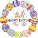 Easter Egg Bunny Decoration Door Wreath for Front Door Sign Wall Signs Rabbit Spring Decoration Welcome Hanging for Home Wall Decor Party Outdoor Indoor Happy Easter
