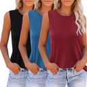 Zeagoo Womens 2024 Tank Tops 3 Pack Sleeveless Crew Neck T Shirts Casual Loose Fit Summer Tunic Blouses Tee, Medium, Wine Red, Blue, Black