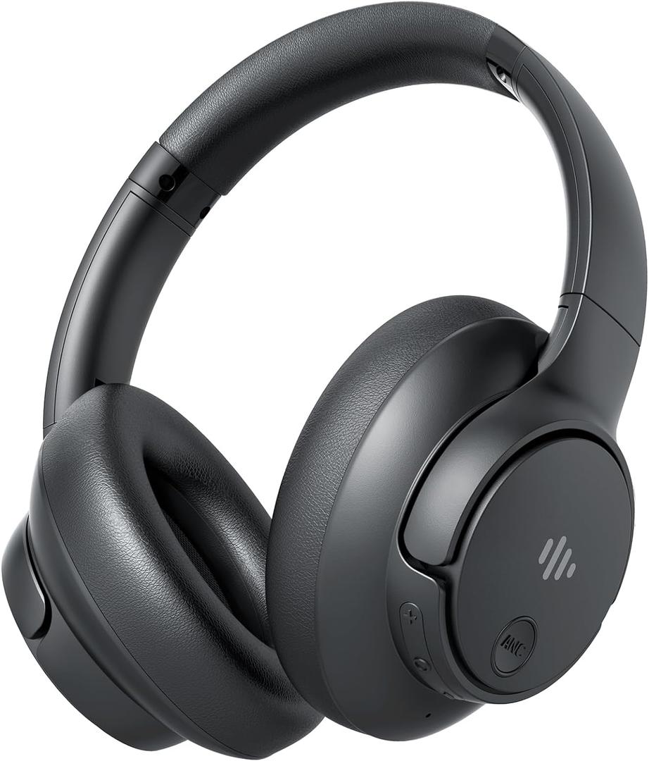 Eduiosma Active Noise Cancelling Headphones, Wireless Over Ear Bluetooth Headphones with Microphone, Transparency Mode, 70H Playtime, Hi-Res Audio, Deep Bass, Bluetooth 5.3, Lightweight Design,Black