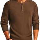 PJ PAUL JONES Men's Henley Sweater Shirt Pullover Sweater Crewneck Jumper Knitwear Coffee M