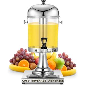 Cold Beverage Dispenser With Ice Container,AGKTER,2.2Gal 8Liters Single Stainless Steel Drink Dispensers Machine with Stand and Spigot for Parties Buffet Catering Cold Drinks and Beer