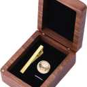 CHGCRAFT Walnut Wooden Cufflinks Box Black Storage Gift Box Jewelry Display Box for Engagement Birthday Anniversary, 3.35×2.36×1.38 inch
