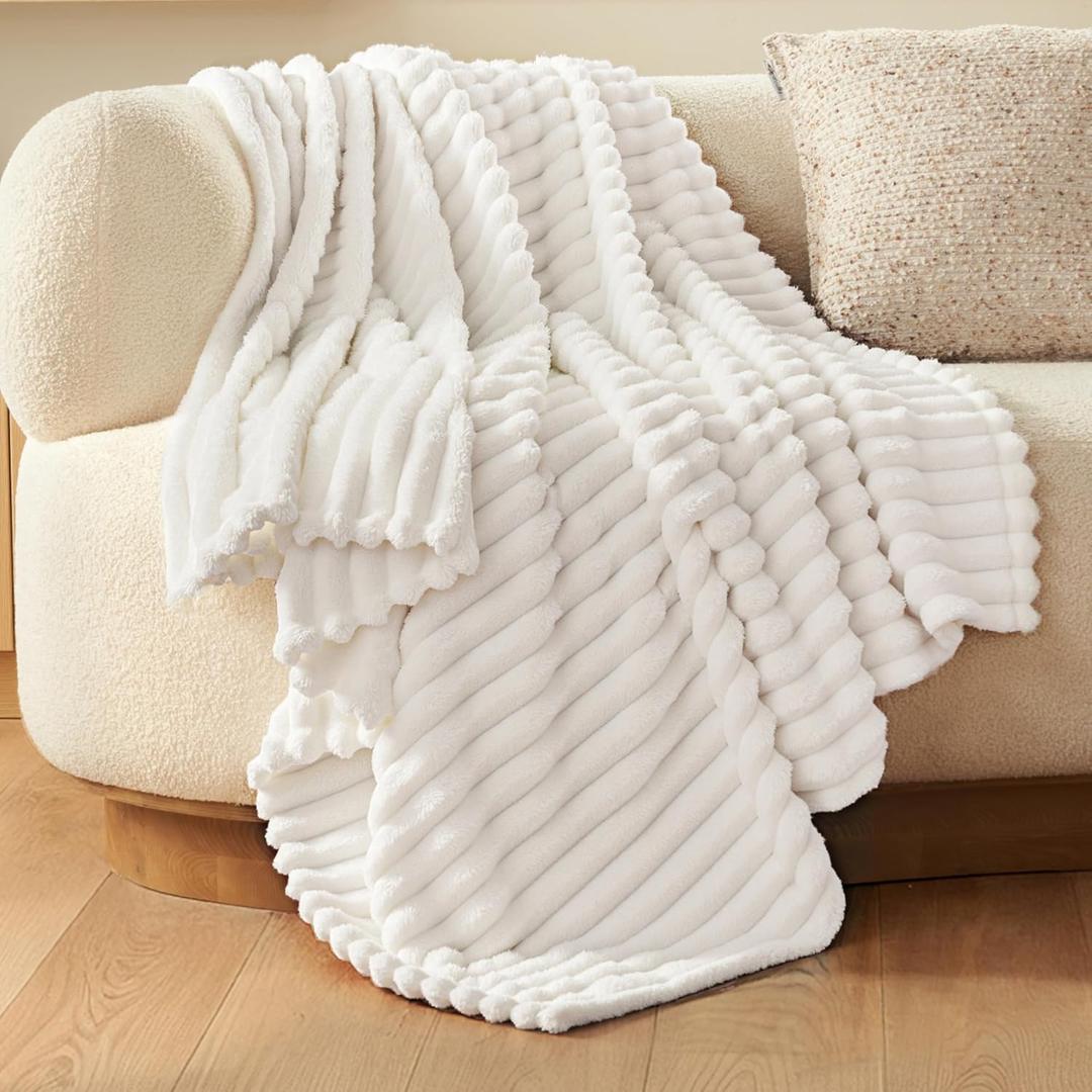 Joiedomi White Throw Blanket for Couch, Soft & Warm Fleece Blankets Gifts for Women Men Mom, Cozy Cute Soft Cream White Throw 50x60 Inches