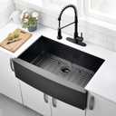 33 Inch Black Farmhouse Sink - VOKIM 33 x 22 Apron Front Farmhouse Sink Stainless Steel 16 Gauge Single Bowl Gunmetal Kitchen Sink