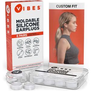 Silicone Ear Plugs - 6 Pairs Vibes Reusable Earplugs For Sleep, Custom Waterproof Moldable Gel, 32 dB Best Sound Blocking Earplug, Noise Reduction in Sleeping, Travel, Swimming, Studying, Construction