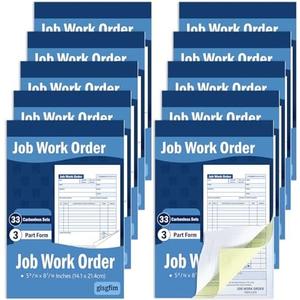 gisgfim 10 Pads Job Work Order Book 3 Part Carbonless Receipt Books Work Order Forms 5-9/16 x 8-7/16 Inches Orders Receipt Books Invoice Receipts Book Orders for Small Business 33 Sets per Pads