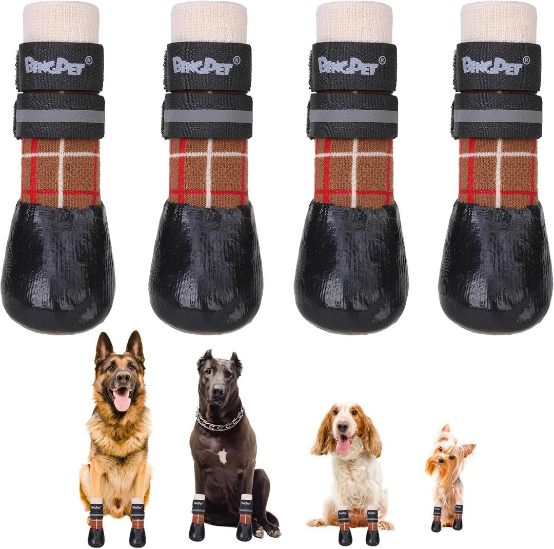 BINGPET Anti-Slip Dog Socks for Hardwood Floors,Injury Prevent Licking Dog Booties,Traction Control Paw Protector Dog Shoes for Hot Pavement with Reflective Straps for Small Medium Large Dogs