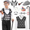 WooWee 100 Days of School Costume for Boys, Old Man Costume for Kids, 100th Day of School Dress Up(Gray, Small(57yr))