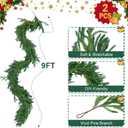 Hananona 9 Ft 2 Pcs Artificial Norfolk Pine Garlands, Realistic Pine Garland, Green Artificial Greenery Garland for Table, Mantle, Wall, Indoor, Outdoor Winter Christmas Decorations (2, 9 FT)