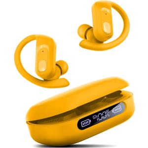 Occiam Wireless Earbuds Bluetooth Headphones Ear Buds 96Hrs Playback Sport Over-Ear Waterproof Wireless Headphones Earphones with Earhooks ENC Mics Clear Call for Sport Running Workout (Yellow)