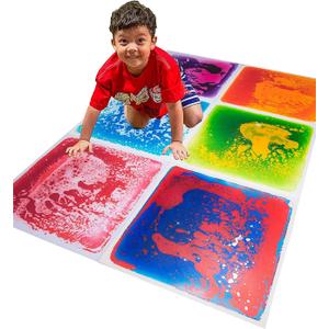 Art3d 6-Tile Sensory Room Tile Multi-Color Exercise Mat Liquid Encased Floor Playmat Kids Play Floor Tile, 19.7" Large Tile 16 Sq.Ft (Red, Blue, Purple-pink, Red-blue, Orange-red, Green-yellow)