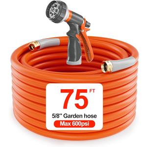 Garden Hose 75 ft x 5/8", Heavy Duty Water Hose, Flexible 75 foot garden Hose, Lightweight water Hose with Swivel Handle,3/4" Male to Female Fittings, Burst 600 PSI