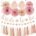 Blush-Pink Rose-Gold Bridal-Shower Fall Party-Decorations - 31pcs Bride to Be Sign Banner,Bachelorette Paper Lanterns,Wedding Streamers Garland,Boho Peach Tissue Pom Poms Fans Decor Supplies Burgleda