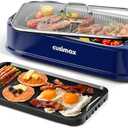 Smokeless Grill, CUSIMAX 1500W Indoor Grill, Electric Grill Griddle with LED Smart Display & Tempered Glass Lid, Portable Korean BBQ Grill, Non-stick Removable Grill & Griddle Plate