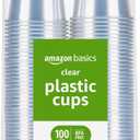 Amazon Basics Small Disposable Clear Plastic Cups, 9oz, 100 Count