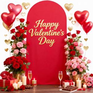 7.2FT Red Arch Backdrop Cover, Spandex Fitted Wedding Arch Stand Covers 2-Sided Round Top Chiara Stretchy Arch Backdrop Cover for Valentines Wedding Birthday Party Baby Shower Banquet Decoration