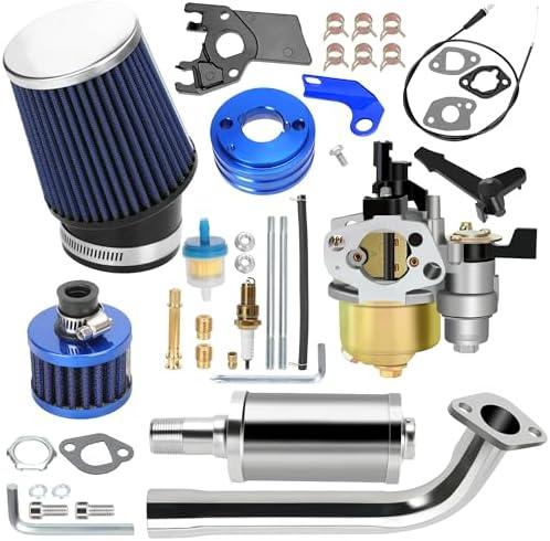 YOXUFA 212cc Carburetor Exhaust Pipe Muffler Stage 2 Kit Replacement for Predator 212cc 224 196cc 200cc GX200 Engine Coleman CT200U BT200X Baja MB200 Hammerhead 80T Mini Bike Go Kart Parts