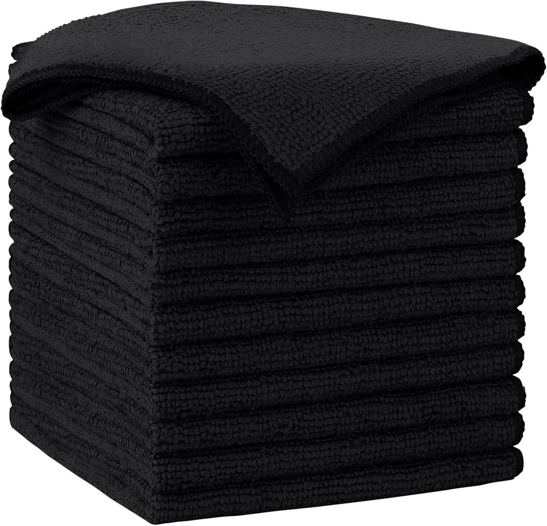 AIDEA Microfiber Cleaning Cloth-12PK, Soft Microfiber Towels for Cars, Absorbent Cleaning Rags, Lint-Free Streak-Free Wash Cloths for House, Kitchen, Window(12in.x12in), Black