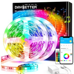 DAYBETTER 65.6Ft Smart Led Lights,2835 RGB Led Strip Lights Kits with Remote, App Control Timer Schedule Led Music Strip Lights(2 Rolls of 32.8ft)