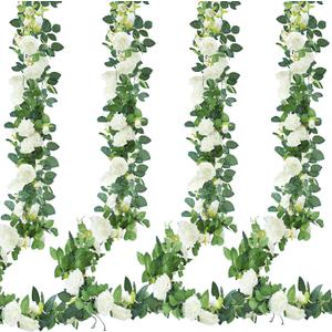 Sggvecsy 4Pcs 31Ft Artificial Rose Vine Fake Flower Garland Floral Garland Faux Silk Hanging Vine Rose Ivy Vines for Wedding Arch Party Wall Garden Ceremony Background Outdoor Decor (White), **ONLY ONE OUT OF FOUR***
