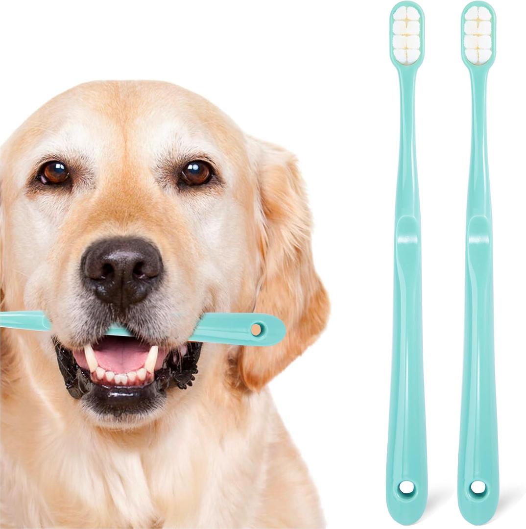 Dog Toothbrush Kit 2 Pack, Ultra Soft Pet Tooth Brush for Medium to Large Dogs & Cats, Animal Teeth Brushing Kit for Easy Dental Cleaning, 2 Pcs, Green