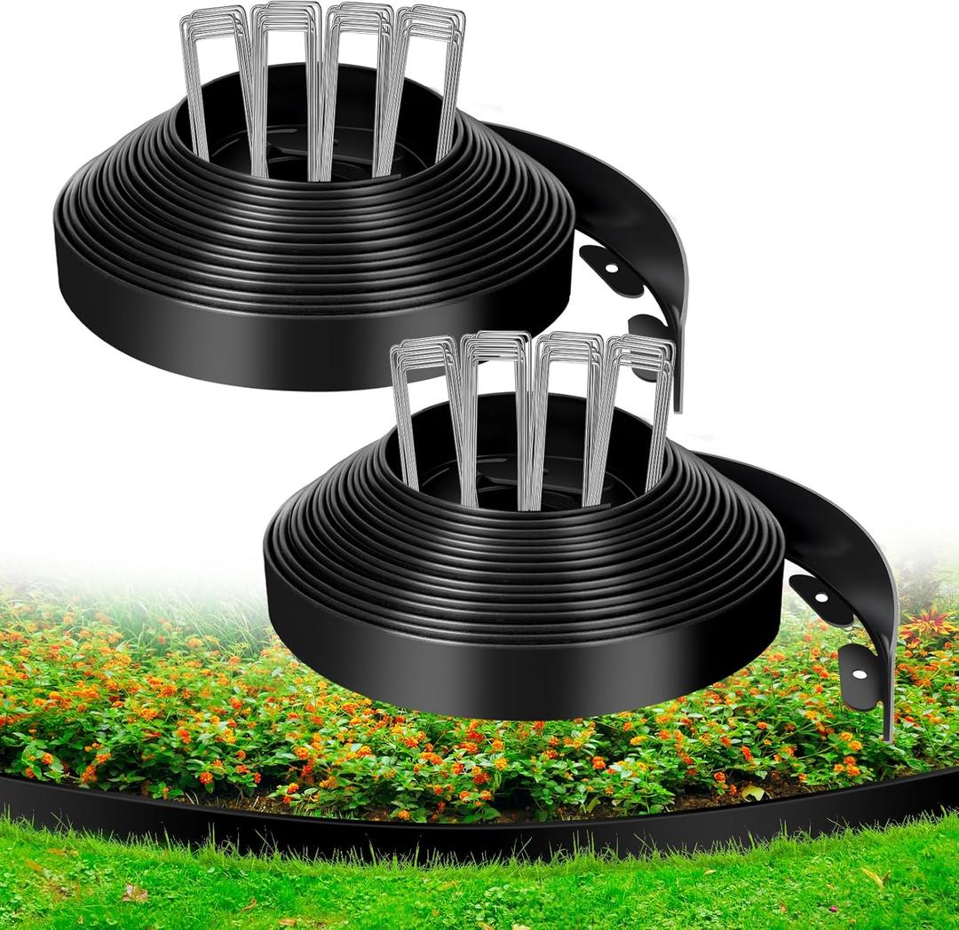 1.5 Inch x 100 FT Landscape Edging, Garden Edging Borders with 100pcs Upgrade Stakes, Flexible No Dig Plastic Garden Border for Lawn, Landscaping, Flower Beds and Yard