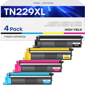 Compatible TN229XL Toner Cartridges High Yield Replacement for Brother TN229XL TN 229XL for MFC-L3780CDW MFC-L3720CDW HL-L3280CDW HL-L3220CDW HL-L3300CDW HL-L3295CDW Printers (4 Pack, B/C/M/Y)