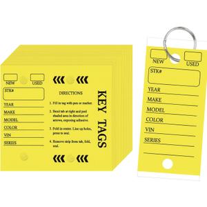 Thyle 500 Set Self Laminating Protecting Car Key Tag with Label Ring Bulk a Self-adhesive Plastic Film Prevent Writing from Fraying Key Tags with Metal Split Rings for Car Truck or RV Dealers Supplies