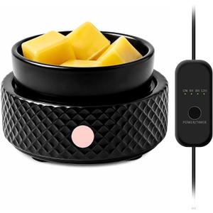 Wax Melt Warmer with Timer Ceramic 4-in-1 Candle Warmer with Auto Shut-Off for Scented Wax Melts, Candle Jars, Essential Oil, Coffee Cup Warmer Wax Burner Home Decor Fragrance Gifts for Women - Black
