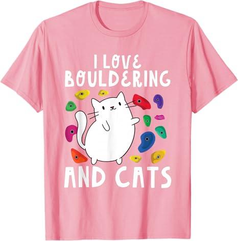 Rock Climbing Holds Climber Cute I Love Bouldering and Cats T-Shirt, Size S