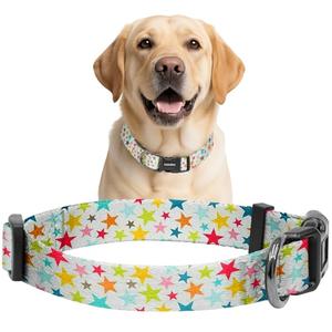 Kazazoo Dog Collar Cute and Soft Nylon Puppy Collar for Boy and Girl, Adjustable Dog Collars for Medium Large Dogs, Colorful Stars-L Pack of 2