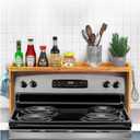 IIIOIIIA Bamboo Over the Stove Spice Shelf for Kitchen, 31.5" Spice Rack Organizer Shelf with 6 hooks, 11.4" Height Extra Storage Countertop, Easy to Assemble
