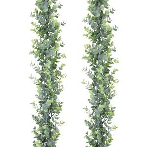 DearHouse Faux Eucalyptus Garland Plant, 2 Pack Artificial Vines Hanging Eucalyptus Leaves Greenery Garland for Wedding Backdrop Arch Wall Decor, 6 Feet/pcs UV Protected Indoor Outdoor