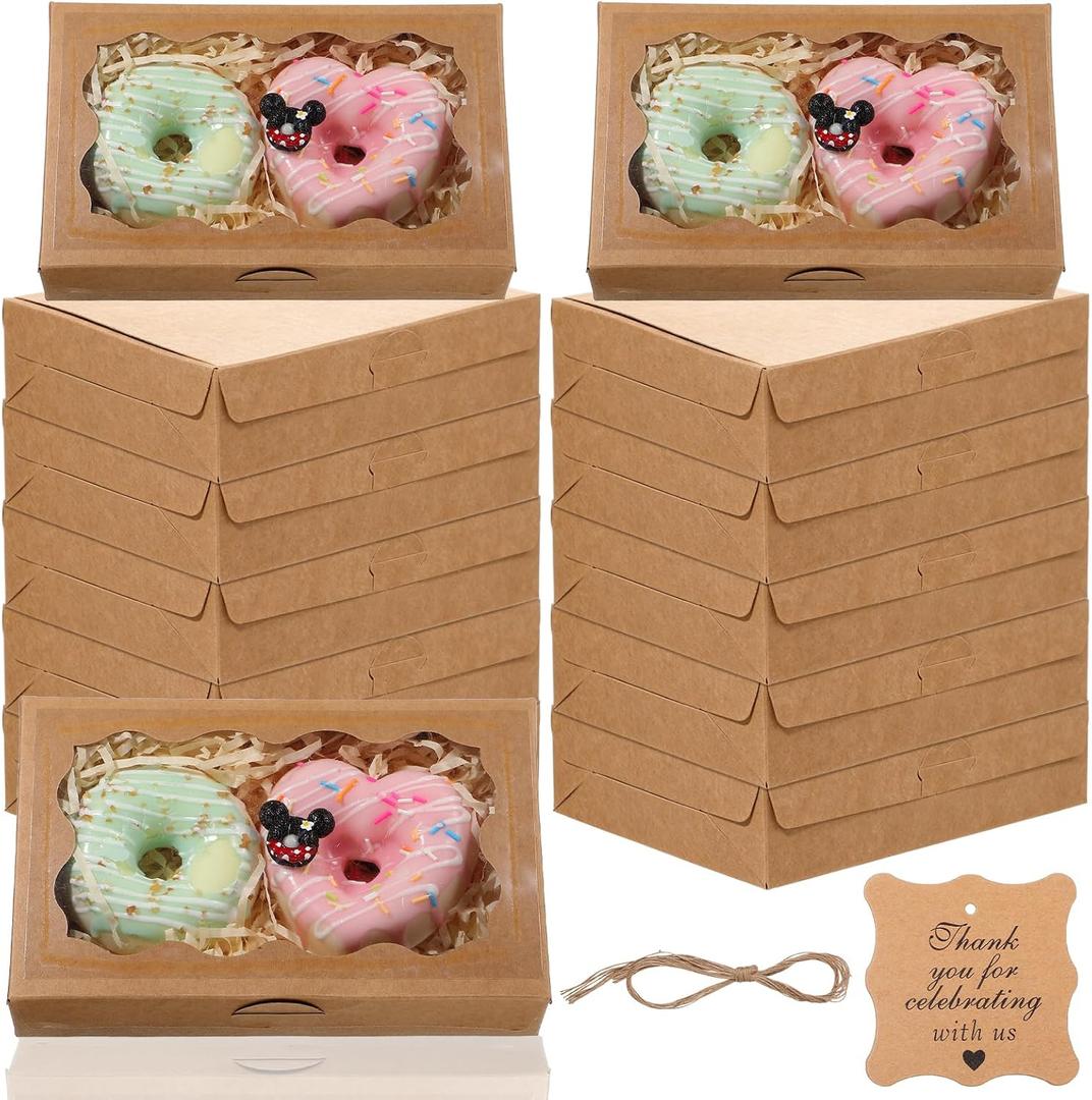 50Pcs DIY Assembly Brown Cookies Boxes, Small Treat Box with Window, BakeryTreat Boxes Packaging for Chocolate Strawberries, Donuts, Cupcakes, Muffins, Dessert (6.77  4.33  1.49 Inches)
