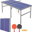 6x3ft Mid-Size Professional Portable Folding Ping Pong Table - Indoor/Outdoor Table Tennis Game Set with Net, 2 Paddles & 4 Balls for Adults and Teens- Quick Assembly