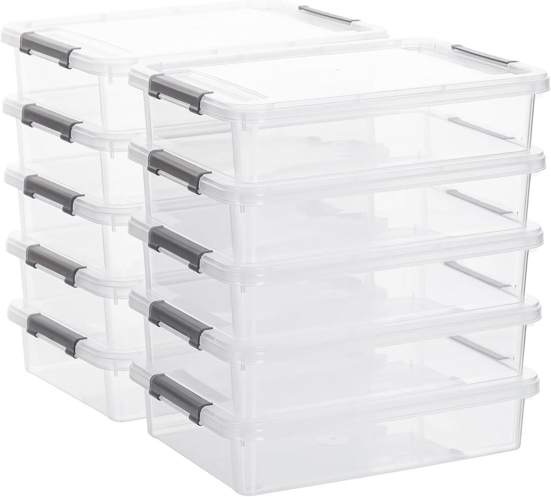Citylife 10 PCS Plastic Storage Bins with Latching Lids Portable Project Case Clear File Box Stackable Storage Containers for Organizing A4 Paper, Photo, Document, Scrapbook (5QT)