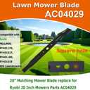 SummerCool 20" Lawn Mower Blade AC04029 Replace for Ryobi 40V 20 inch Mowers RY401170/RY401017,RY401180/RY401018,Black