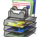 Simple Houseware 3-Tier Stackable Desk Organizer with 5 Compartments - Letter Tray and Step File Sorter, Black