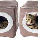 Cat House - Indoor Bed with Removable Foam Cushion - Cat Cave for Puppies, Rabbits, Guinea Pigs, and Other Small Animals by PETMAKER (Light Brown) (Pack of 2)