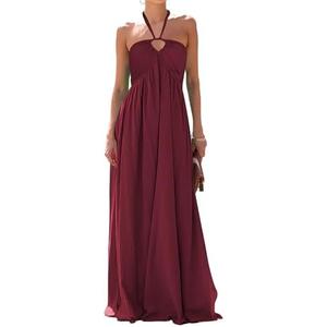 Maxi Dresses for Women Sexy Halter V Neck Backless Smocked High Waisted A Line Beach Vacation Sundress, M